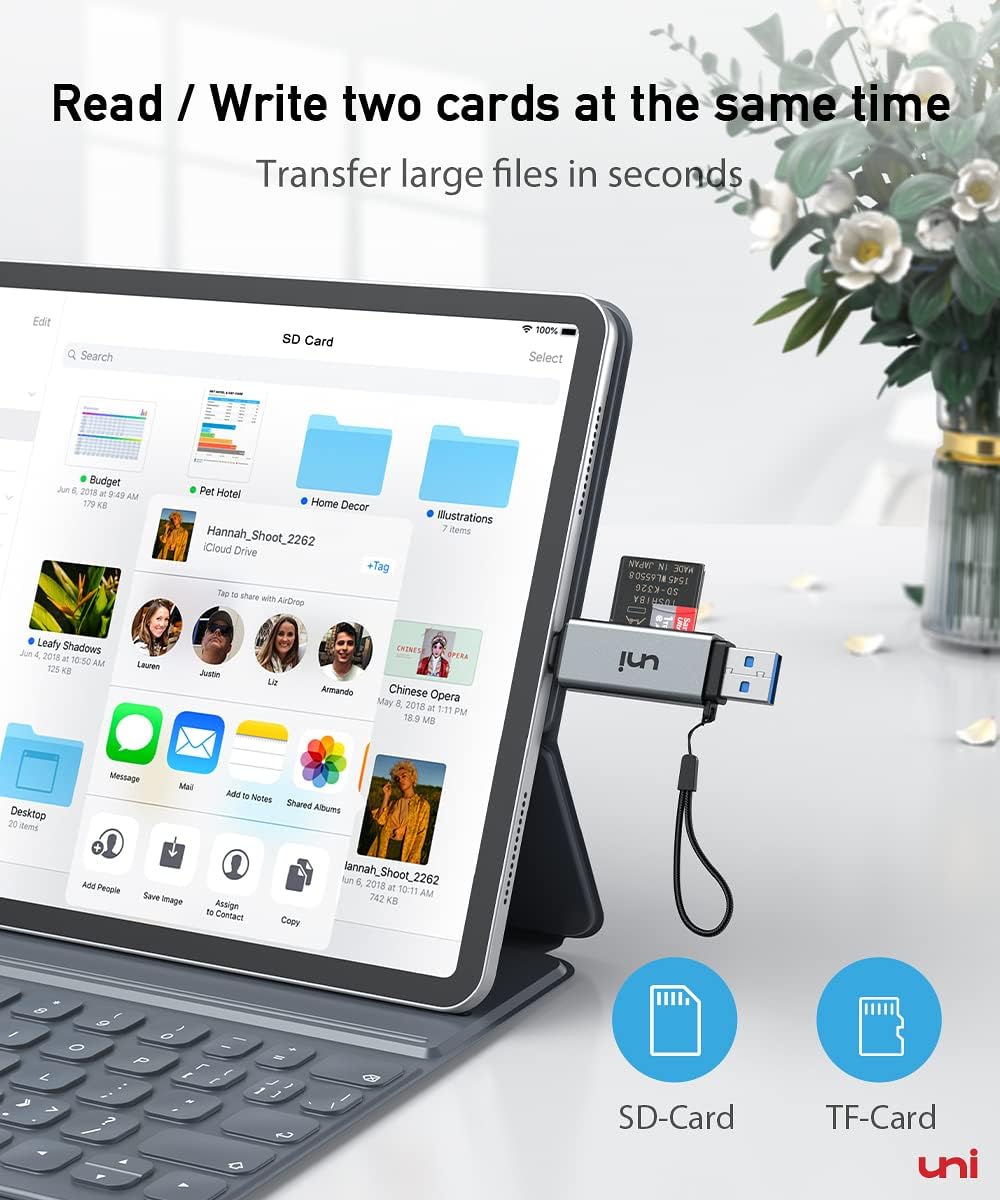 uni SD Card Reader, High-Speed USB C to Micro SD Card Adapter USB 3.0 Dual Slots, Memory Card Reader for SD/Micro SD/SDHC/SDXC/MMC, Compatible with MacBook Pro/Air, Chromebook, Android Galaxy