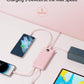 VRURC Portable Charger Power Bank, Built-in 4 Cables & 2 Ports,10000mAh Slim Battery Pack with LED Display, Travel Essential USB C Portable Phone Charger for All Cell Phones Devices-Pink(1 Pack)