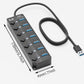 USB 3.0 Hub, PANPEO 7-Port USB Data Hub Splitter with 3ft Long Cable USB Extension for Laptop,PC Computer,Surface Pro, PS4/5, Flash Drive, Mobile HDD - with LED Individual On/Off