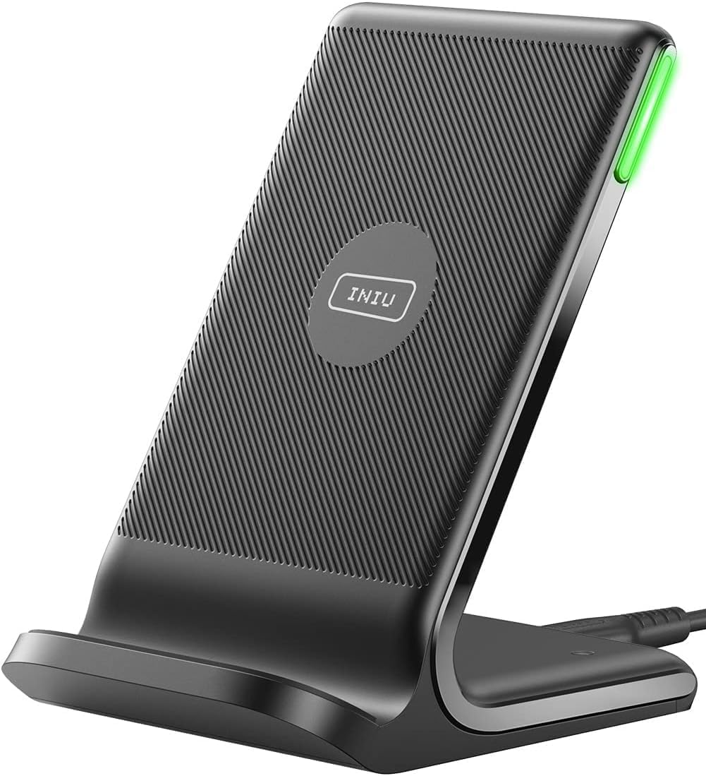 INIU Wireless Charger, 15W Fast Wireless Charging Station with Sleep-Friendly Adaptive Light Compatible with iPhone 17 16 15 14 13 12 Pro Max Samsung Galaxy S25 S24 S23 Note 20 Google etc