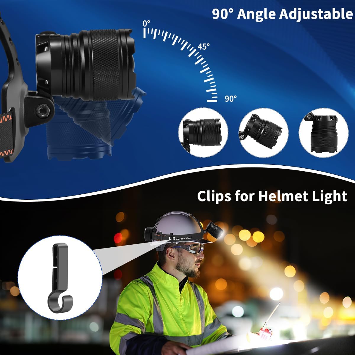Super Bright Aluminum Headlamp, Rechargeable Headlamp High Lumen, 90° Adjustable Focus Head Lights for Forehead, Head Lamps LED Rechargeable, Waterproof Headlamps for Adults Camping Hard Hat