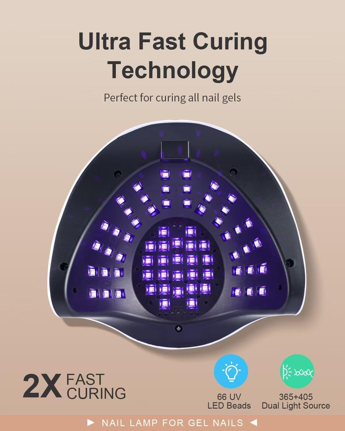 Professional UV LED Nail Lamp, 66 LEDs Nail Dryer with Smart Sensor, Digital Display & 4 Timers, Fast Curing for Gel Polish, Rhinestone Glue, Solid & Liner Gel, for Home & Salon Use