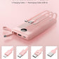 VRURC Portable Charger Power Bank, Built-in 4 Cables & 2 Ports,10000mAh Slim Battery Pack with LED Display, Travel Essential USB C Portable Phone Charger for All Cell Phones Devices-Pink(1 Pack)