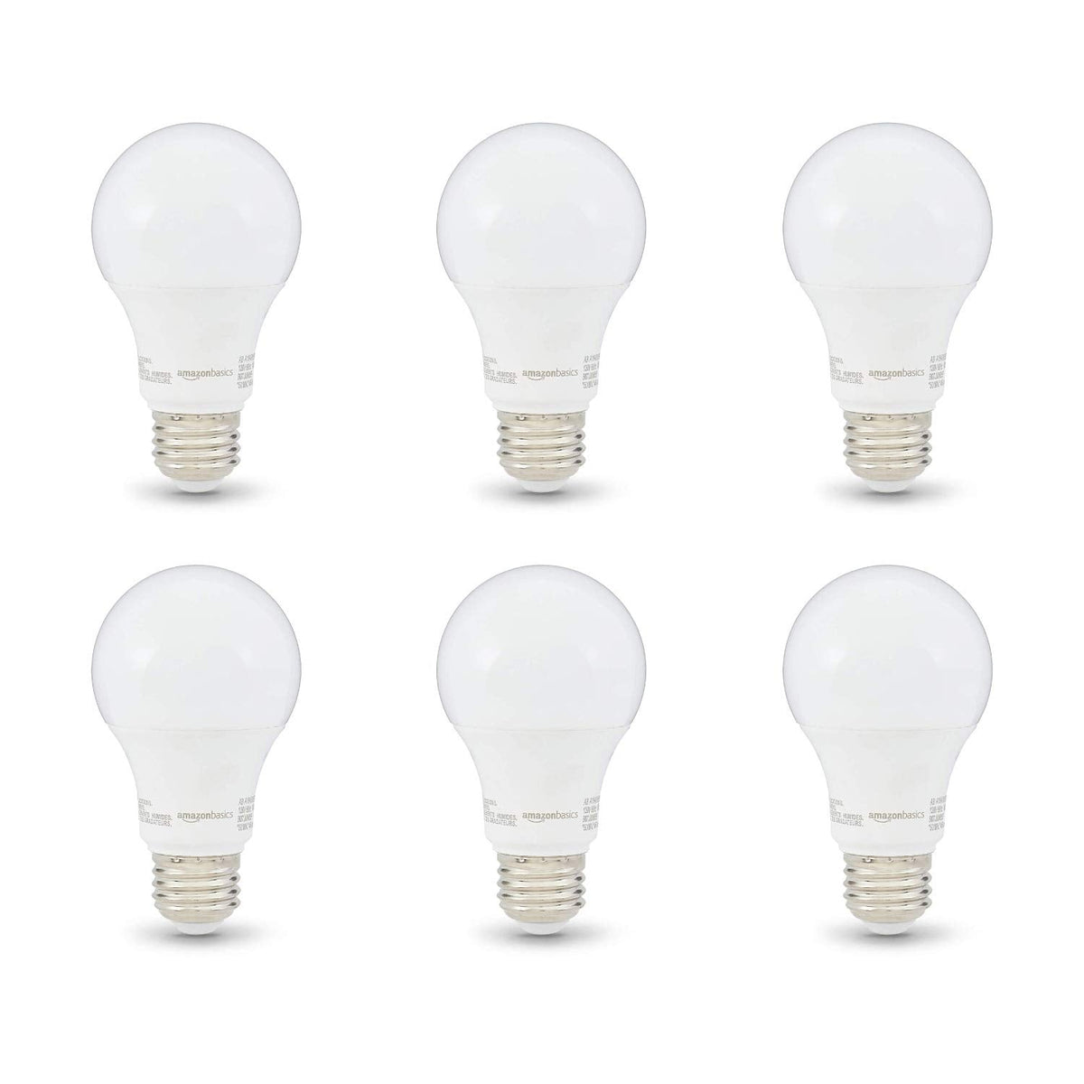 Basics Non-Dimmable LED Light Bulbs, Great Brightness, 40W Equivalent, 6W, E26 Standard Base, 2700K, 10,000 Hour Lifetime, Soft White A19, 6-Pack