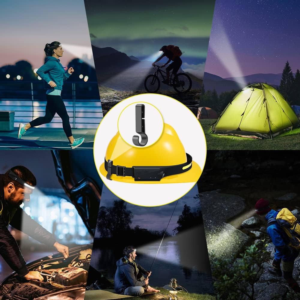 Rechargeable Headlamp 3PCS, 230° Wide Beam Head Lamp, Motion Sensor LED Headlamp Rechargeable, 5Mode Bright Headlamps for Adults, Head Lights for Forehead, Hard Hat Headlight, Camping Essentials Gear