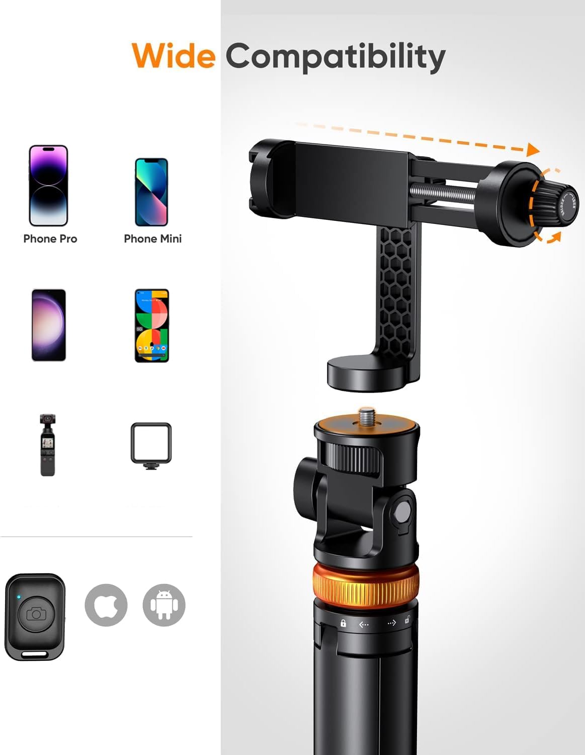 EUCOS 62” Phone Tripod & Selfie Stick – Extendable Stand with Remote, Compatible with iPhone & Android