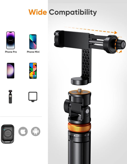 EUCOS 62” Phone Tripod & Selfie Stick – Extendable Stand with Remote, Compatible with iPhone & Android