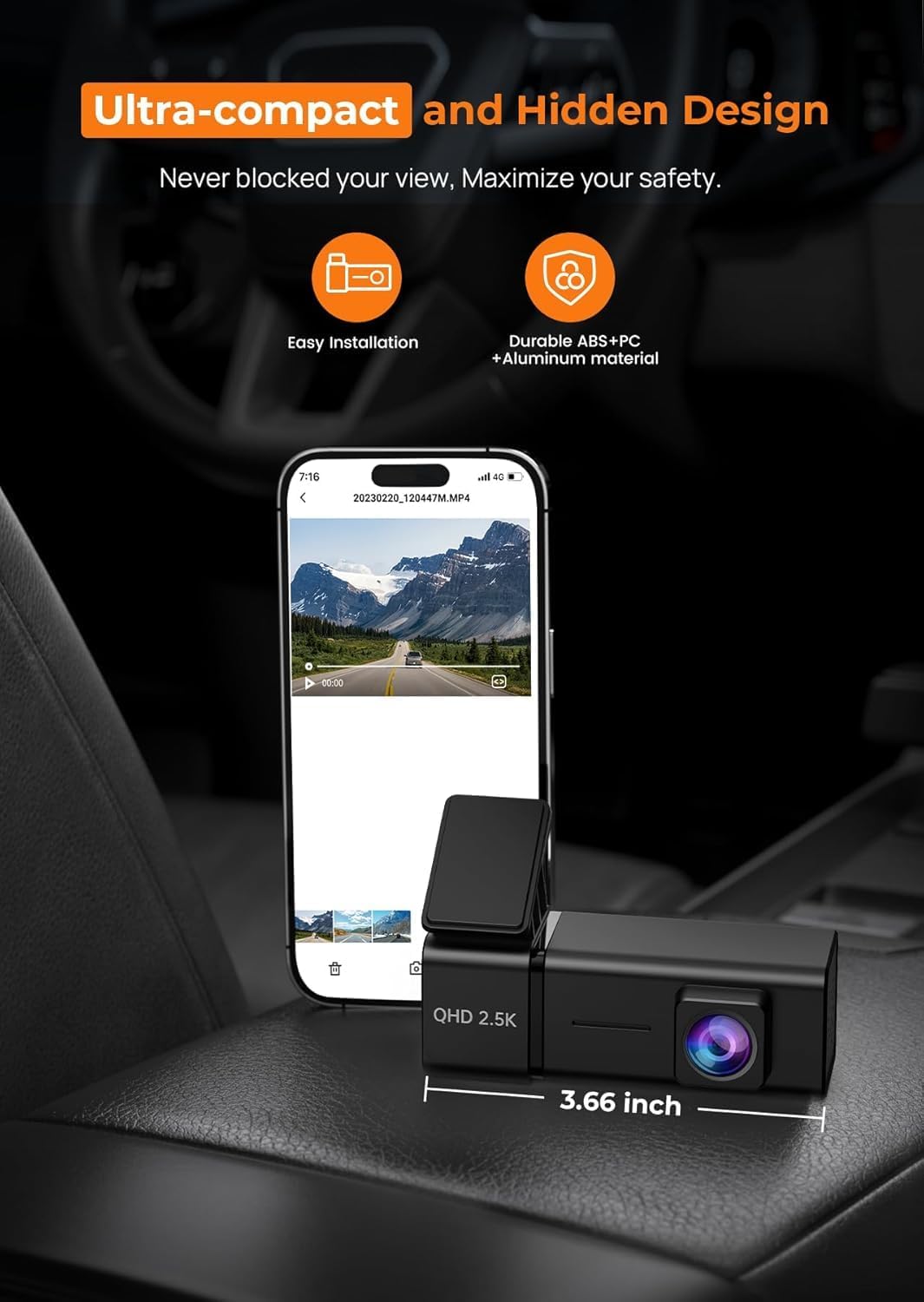 Dash Cam 2.5K Front Dash Camera for Cars with App, WiFi Mini Dashcam Built-in IPS Screen, Night Vision, G-Sensor, Smart Voice, Loop Recording, 24H Parking Mode, 32G SD Card Included, Support 256GB Max