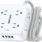 Surge Protector Power Strip - CHCORE 5Ft Braided Extension Cord with 8 Outlets with 4 USB (2 USB C) Charging Ports, Flat Plug Multi Plug Outlet Extender Charging Station for Home Office, ETL, White