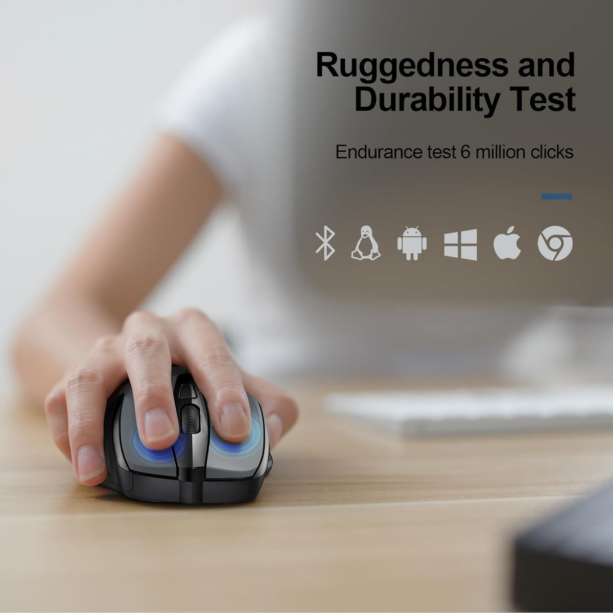 TECKNET Wireless Mouse (2.4G & BT5.0/3.0) Silent 4800 DPI Computer USB A & Bluetooth Mouse 6 Buttons, Wide Compatibility - Grey