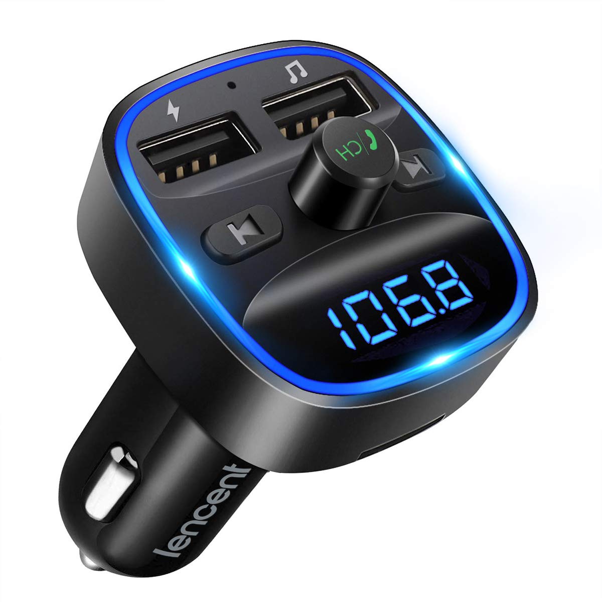 LENCENT FM Transmitter, Bluetooth FM Transmitter Wireless Radio Adapter Car Kit with Dual USB Charging, Audio Receiver Car Charger MP3 Player, Support Hands-Free Calling, TF Card & USB Disk