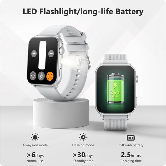 Blackview Smart Watch for Men Women,1.91" HD Touchscreen Fitness Watch with Flashlight, Bluetooth Notifications/Make Calls, Heart Rate/Sleep Monitor/2 Straps, Fitness Watch for Android/iPhone