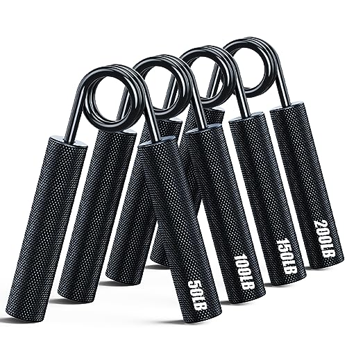 Grip Strength Trainer 4 Pack,50LB-200LB Metal Hand Grip Strengthener,Non-Slip Heavy-Duty Forearm Exerciser,Hand Gripper for Muscle Building and Hand Rehabilitation Exercising