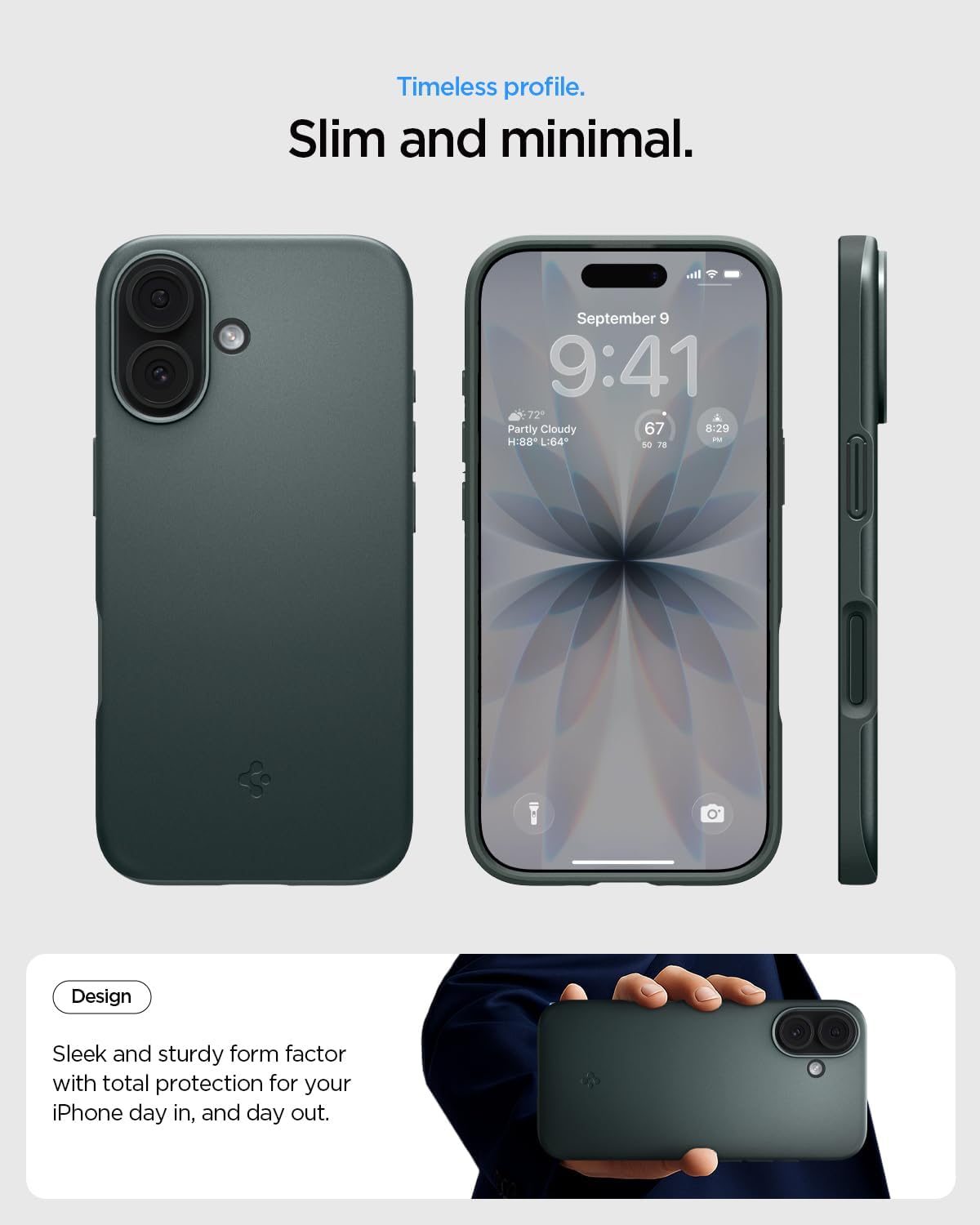 Spigen for iPhone 17 Case, Thin Fit MagFit [TPU Covered Camera Control] [Compatible with MagSafe] - Abyss Green