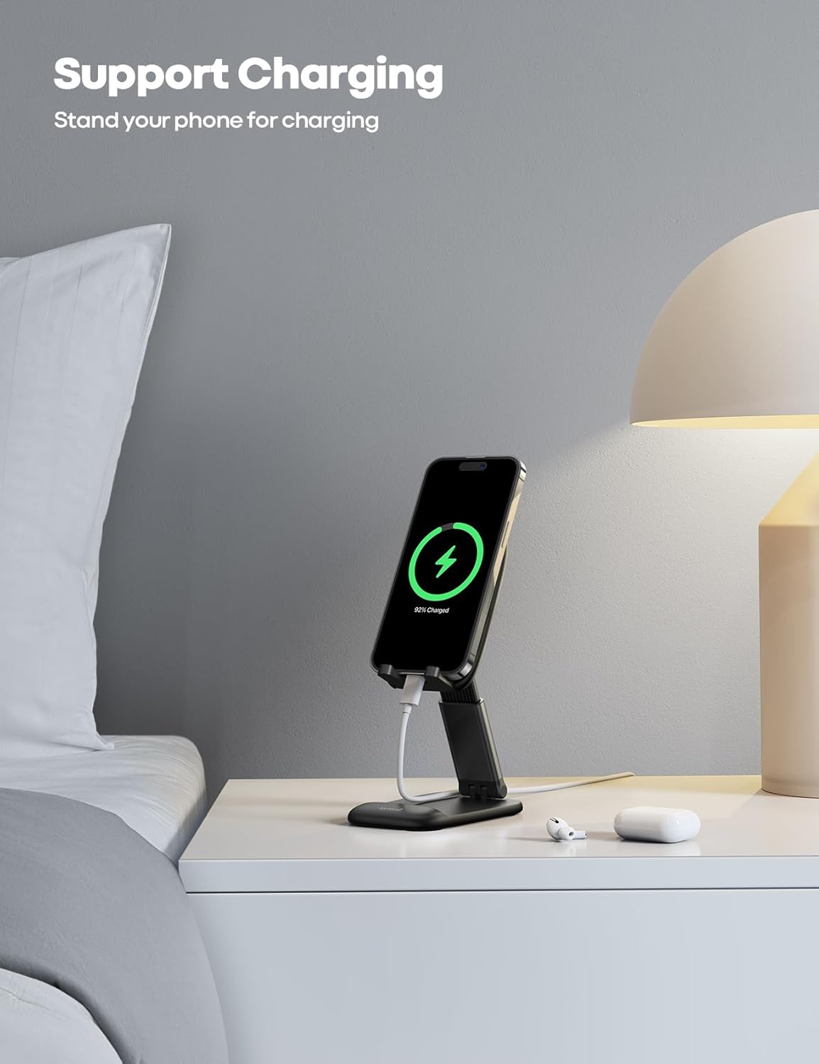 Lamicall Cell Phone Stand for Desk - [Height Adjustable] Foldable Mobile Phone Holder, Portable Stand for iPhone 17 16 15 14 13 12 11 Pro Max Plus Air, Galaxy S25 S24, Telephone, Office Accessories