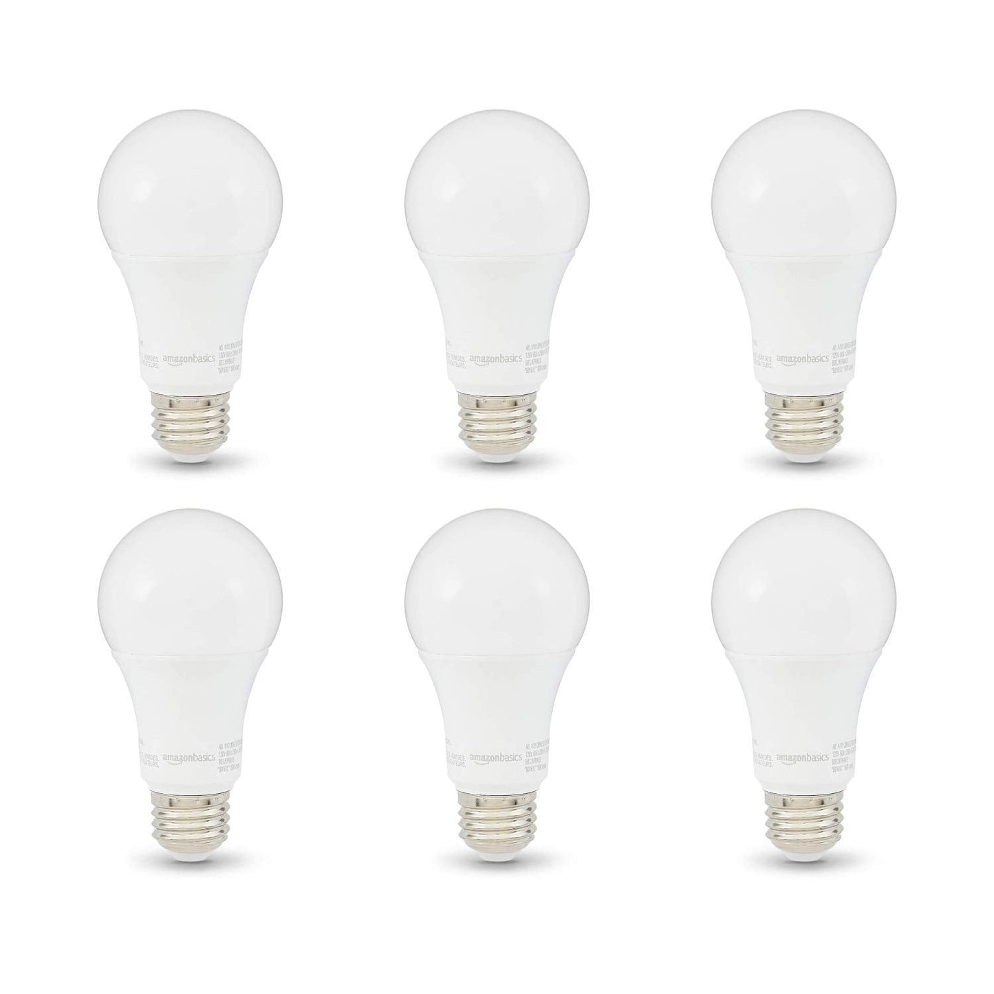 Basics A19 LED Light Bulbs, 100W Equivalent, 15W Energy Efficient, E26 Standard Base, Soft White 2700K, Non-Dimmable, 10,000 Hour Lifetime, 6-Pack