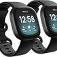 2 Pack Waterproof Bands Compatible with Fitbit Versa 3 / Fitbit Versa 4 / Fitbit Sense/Sense 2 Bands, Classic Soft Sports Replacement Wristbands for Women Men (Large 7.1''-8.7'', black/black)