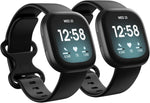 2 Pack Waterproof Bands Compatible with Fitbit Versa 3 / Fitbit Versa 4 / Fitbit Sense/Sense 2 Bands, Classic Soft Sports Replacement Wristbands for Women Men (Large 7.1''-8.7'', black/black)