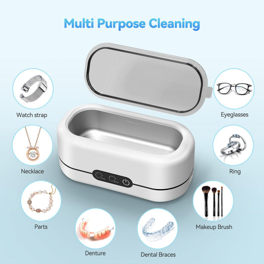 Ultrasonic Jewelry Cleaner, 48KHz Ultrasonic Cleaner Machine for Jewelry, Eyeglasses, Rings, Watch Strap, Dentures-Dual Cleaning Modes, 304 Stainless Steel Tank