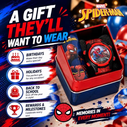 Marvel Spider-Man Kids Watches – Digital Display, Interactive Features, Adjustable Strap, Vibrant Spider-Man Graphics, Durable for Active Kids