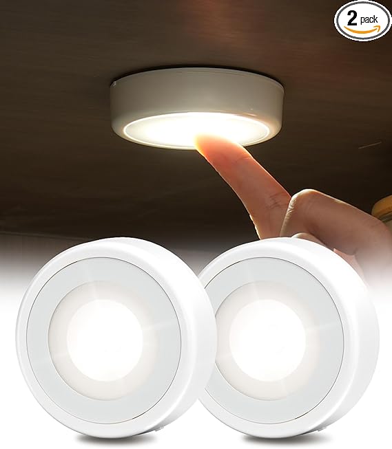 EZVALO LED Puck Lights, Rechargeable Battery Touch Light, 2.5'' Mini Tap Lights, Wireless Closet Light, Under Cabinet Lighting, 3 Color Temps, Sitck On Lights for Kitchen,Closet,Pantry,Shelves(2 Pack)