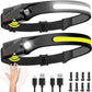 Headlamp Rechargeable 2PCS, 230° Wide Beam Head Lamp LED with Motion Sensor for Adults - Camping Accessories Gear, Waterproof Head Light Flashlight for Hiking, Running, Repairing, Fishing, Cycling