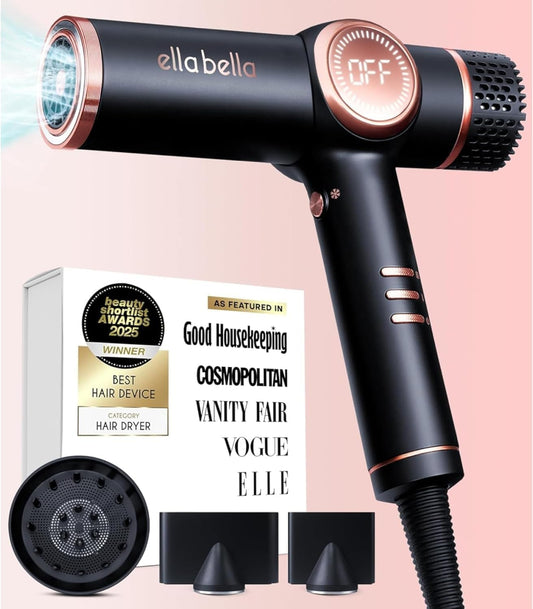 Professional Ionic Hair Dryer with Diffuser • Negative Ion Blow Dryer • Suitable All Hair Types • Intelligent Heat Control & Rapid Drying Speeds • Lightweight Design • Low Noise Technology