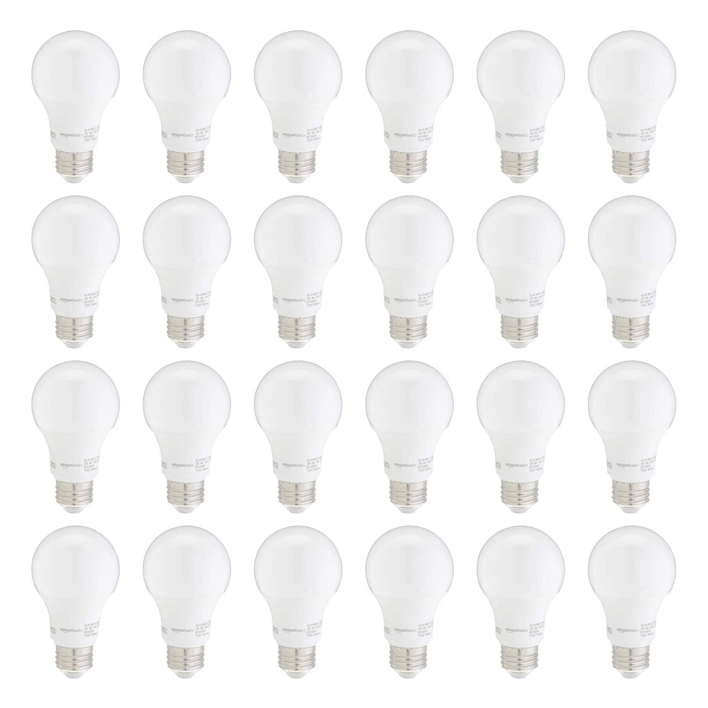Basics A19 LED Light Bulbs – 60W Equivalent, Daylight White 5000K, 9W Energy Efficient, E26 Base, 24-Pack, Non-Dimmable