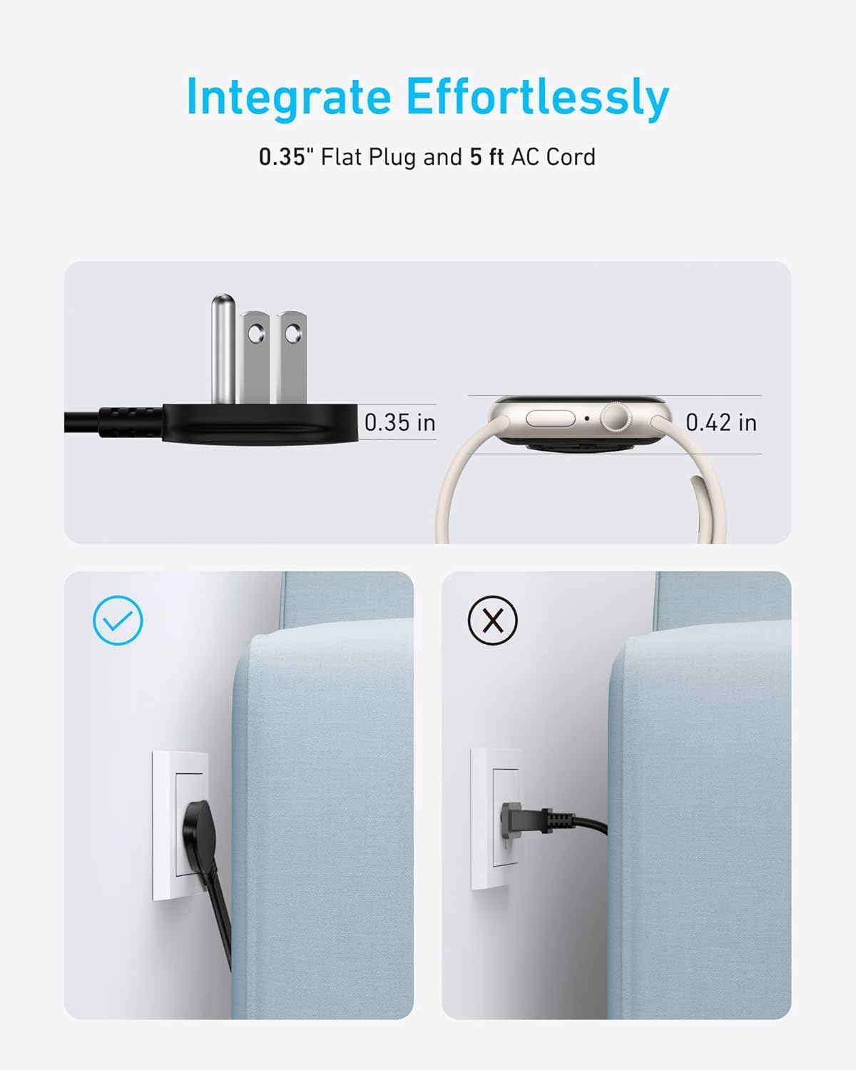 Anker Travel Power Strip, Anker Nano 67W Max 6-in-1 USB C Charger, 2 AC, 2 USB A and 2 USB C, 5ft Thin Undetachable Flat Plug Extension Cord with Multiple Outlets, Travel Essentials, Cruise Essentials