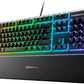 SteelSeries Apex 3 RGB Gaming Keyboard – 10-Zone RGB Illumination – IP32 Water Resistant – Premium Magnetic Wrist Rest (Whisper Quiet Gaming Switch)