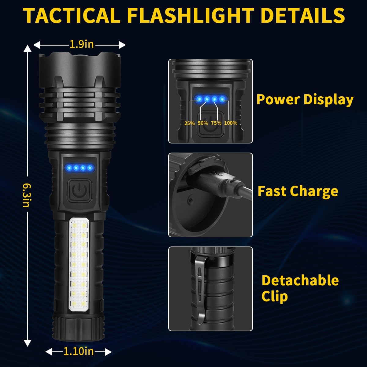 Rechargeable Flashlights High Lumens, 7Mode Super Bright Flashlight Powerful, Adjustable Tactical Flash Light High Powered, LED Flashlights for Home Emergency Hunting Camping Essentials Gear
