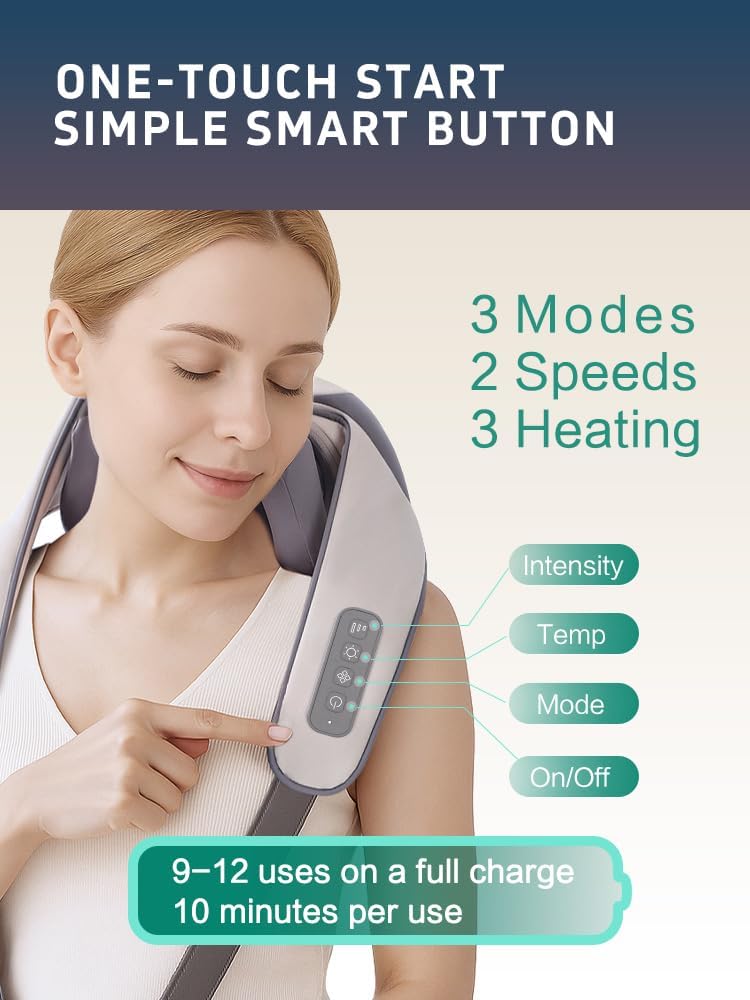 Cordless Neck and Shoulder Massager with Heat, 6D Shiatsu,  6D Shiatsu heat massage pillow, cordless for neck & back, portable relaxation gift for men, women & parents.