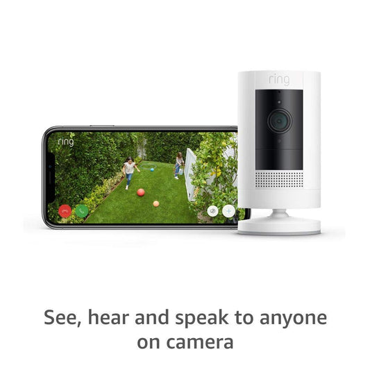 Ring Outdoor Cam (Stick Up Cam), Weather-resistant home or business HD security camera, Live View, Color Night Vision, Two-Way Talk, motion alerts, Works with Alexa, White