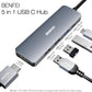 BENFEI USB C Hub 5-in-1 with 4K HDMI(Certified), 100W Power Delivery, 3 USB-A, Silicone Cable, Aluminum Case Compatible with MacBook Pro/Air, iPad Pro, iMac, iPhone 15 Pro/Pro Max, XPS, Thinkpad