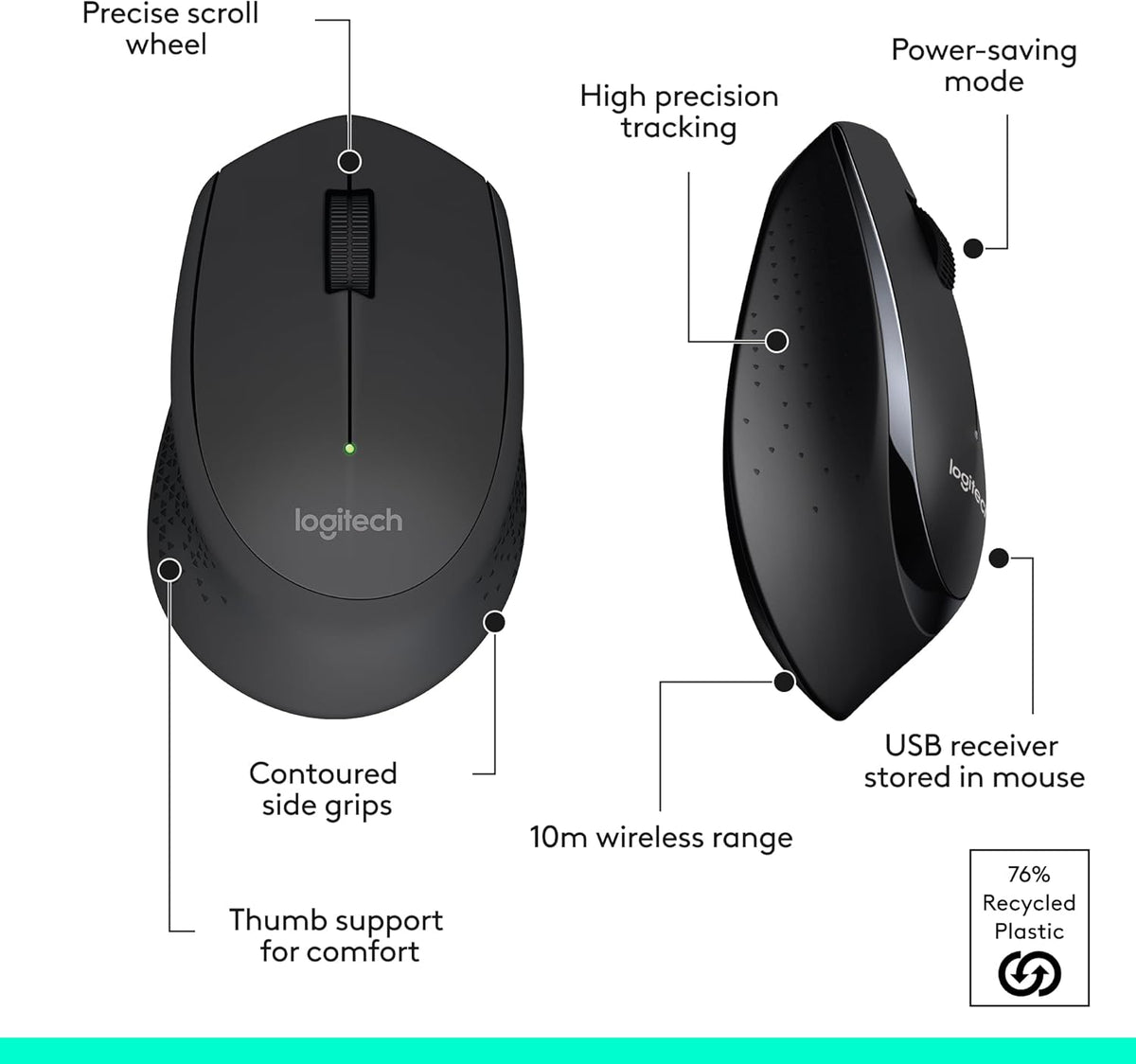 Logitech MK345 Wireless Keyboard and Mouse Combo with Palm Rest, 2.4 GHz USB Receiver, Compatible with PC, Laptop, Black