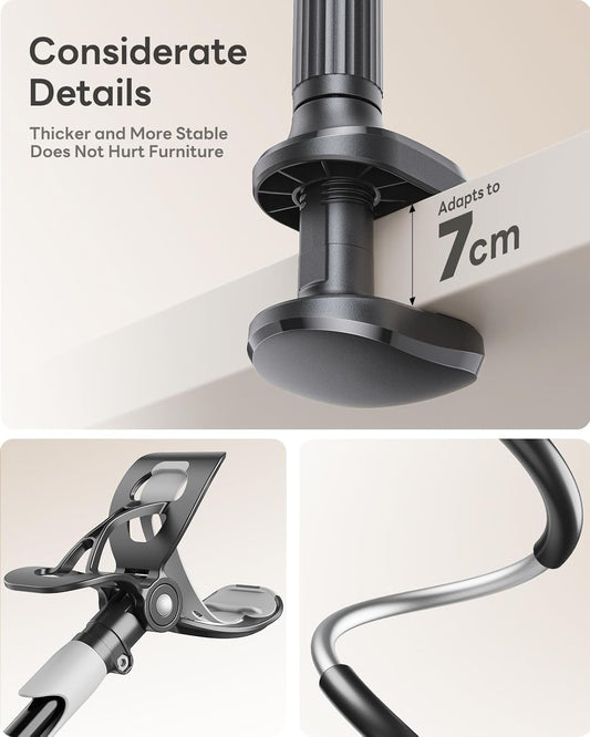 SAIJI Gooseneck Bed Phone Holder – Flexible Long Arm Clamp Stand for Desk & Bed (Black)
