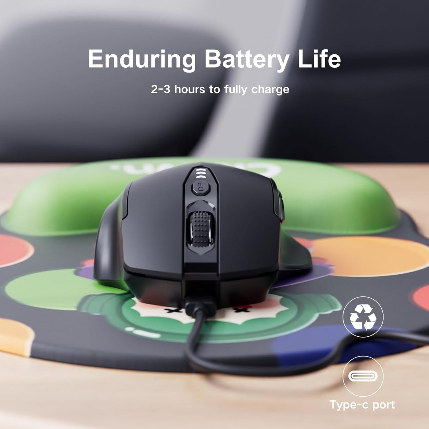 Uineer Wireless Mouse,Upgraded 2.4GHz Rechargeable (Battery Level Visible) Ergonomic Computer Mouse,4 Levels DPI, Wireless Mice for Laptop Computer(Matte Black)