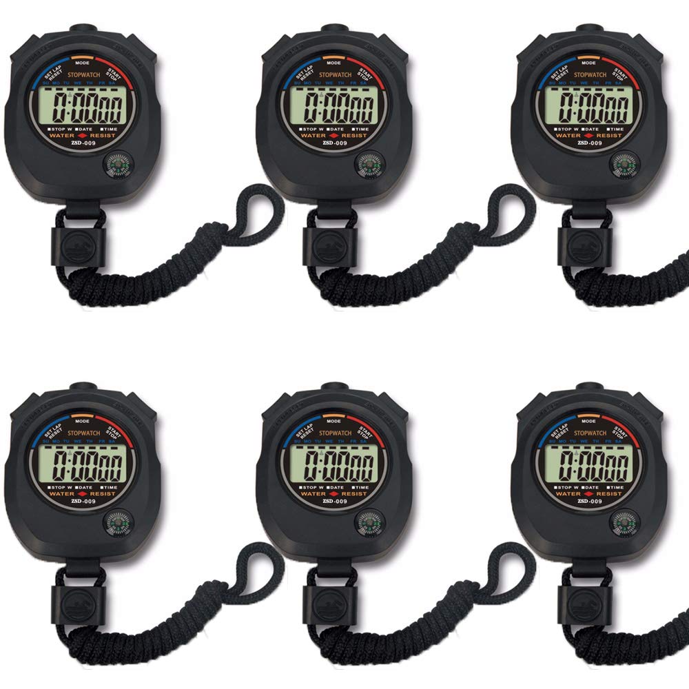 Pgzsy 6 Pack Multifunctional Digital Sports Stopwatch, Large Screen with Date Time Alarm, Daily Waterproof Shockproof Drop-Proof Sports Timer
