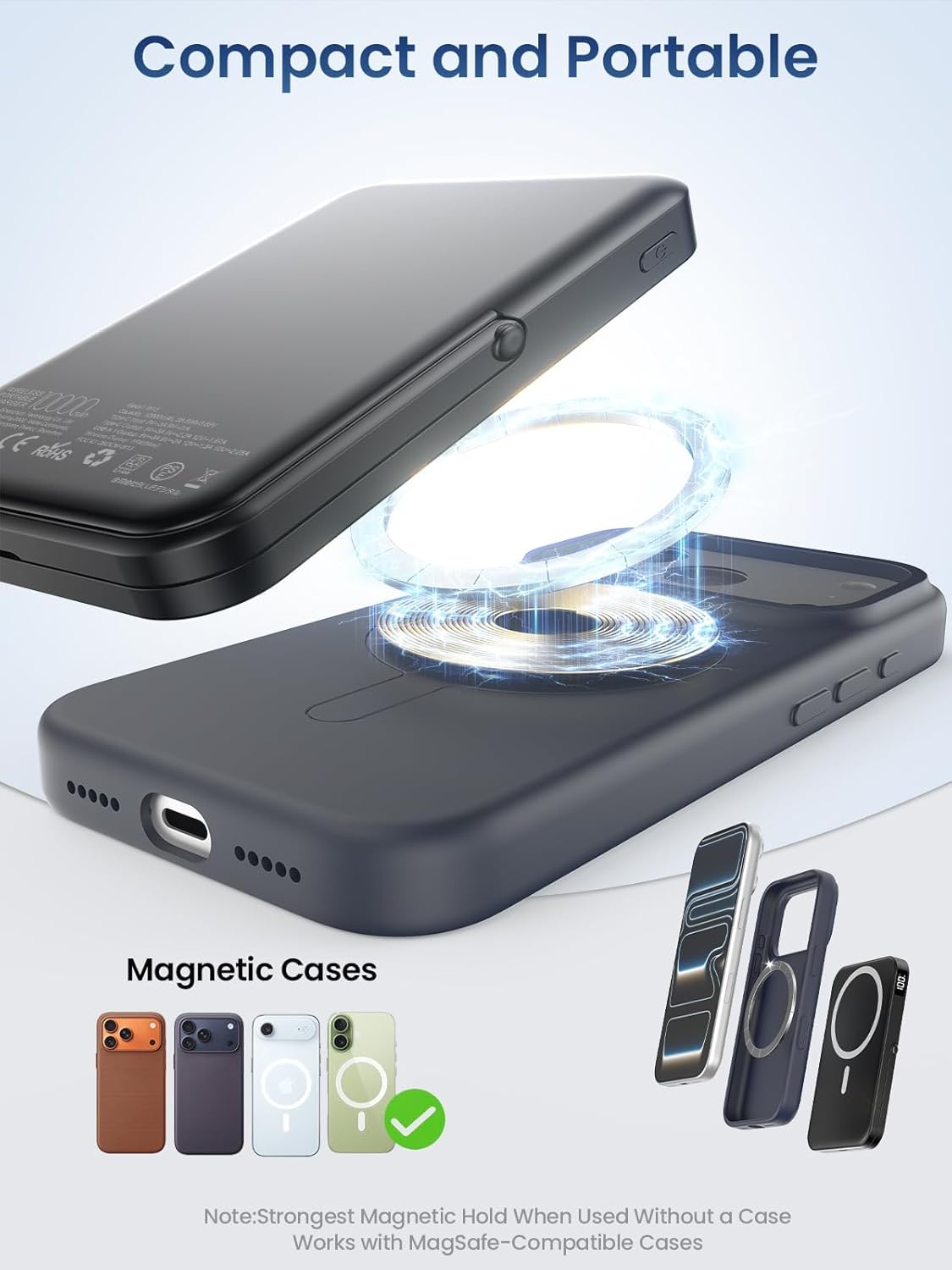 Portable Charger for Magsafe Battery Pack,10000mAh Power Bank with Foldable Stand,Travel PD 22.5W Fast Charge,Magnetic Charge Wireless Charger for iPhone 17/16/15/14/13/12 Series–Black