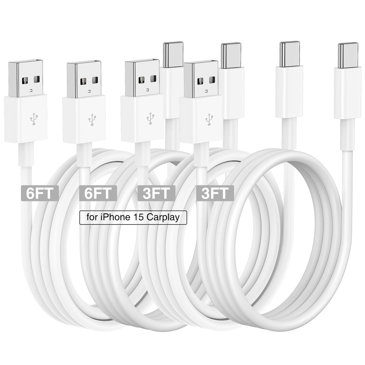 Car Carplay Cable for iPhone 17 16 15 Charger Cord,3/3/6/6FT USB A to USB C Cable for iPhone 17 Pro Max/16 Pro/15 Plus Charger,USB C Car Charger for Apple 17 Air/16 Pro Max/16e/15/iPad Pro