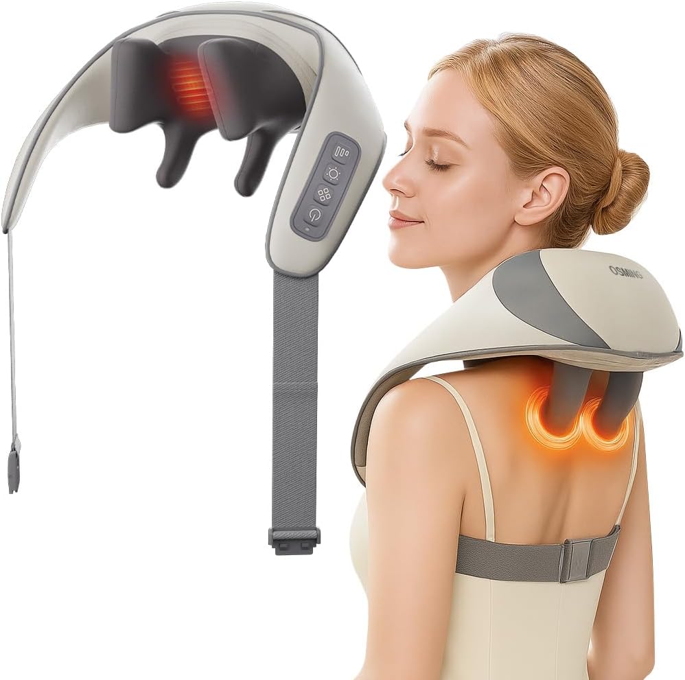 Cordless Neck and Shoulder Massager with Heat, 6D Shiatsu,  6D Shiatsu heat massage pillow, cordless for neck & back, portable relaxation gift for men, women & parents.