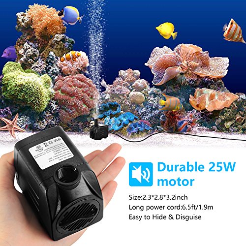 CWKJ Fountain Pump, 400GPH Submersible , Durable 25W Outdoor Water Pump with 6.5ft Power Cord, 3 Nozzles for Aquarium, Pond, Fish Tank, Water Pump Hydroponics, Backyard Fountain