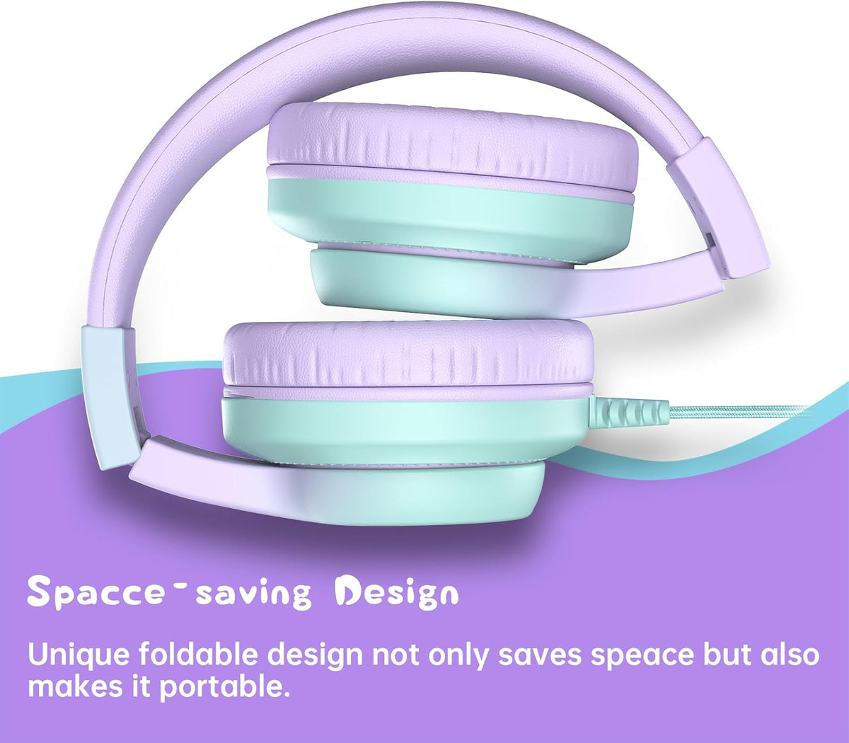 Candy Bila Kids Headphones, Wired Headphones for Kids Over Ear with Microphone, 85/94dB Volume Limiter Headphone for Girls Boys, Foldable Headphone for Learning & Entertainment,Gradient Purple