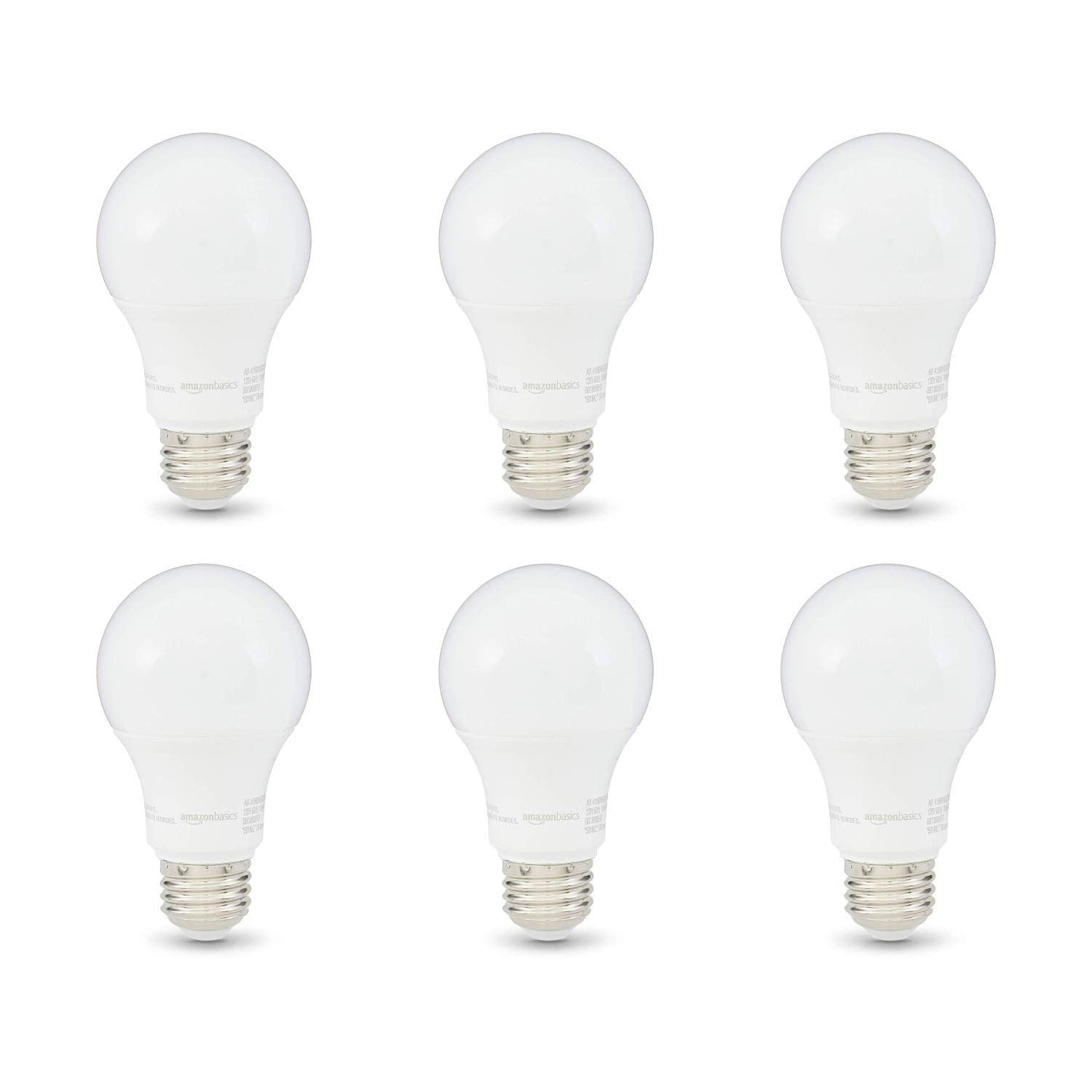 Basics A19 LED Light Bulbs, 60 Watt Equivalent, Energy Efficient 9W, E26 Standard Base, Soft White 2700K, Dimmable, 10,000 Hour Lifetime , 6-Pack