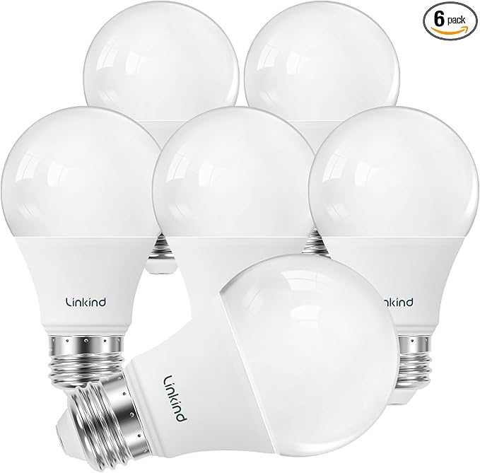 Linkind A19 LED Light Bulb, 60W Equivalent, 2700K Soft White Light Bulbs, 800 Lumens 8.5W Non-Dimmable LED Bulbs, E26 Standard Base, Energy Efficient for Bedroom Home Office, 6 Packs