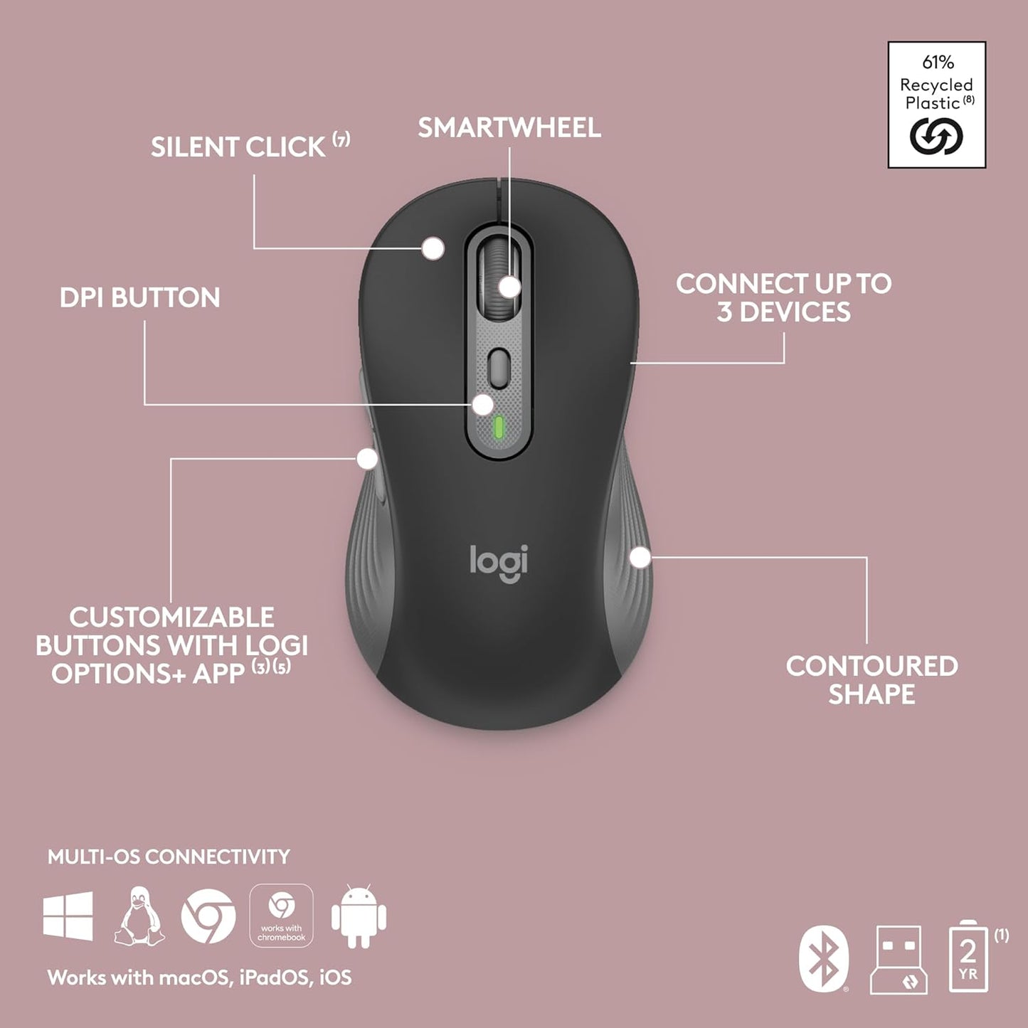 Logitech MK955 Signature Slim Wireless Keyboard and Mouse Combo, for Larger Hands, Quiet Typing and Clicking, Switch Across Three Devices, Bluetooth, Multi-OS, for Windows and Mac