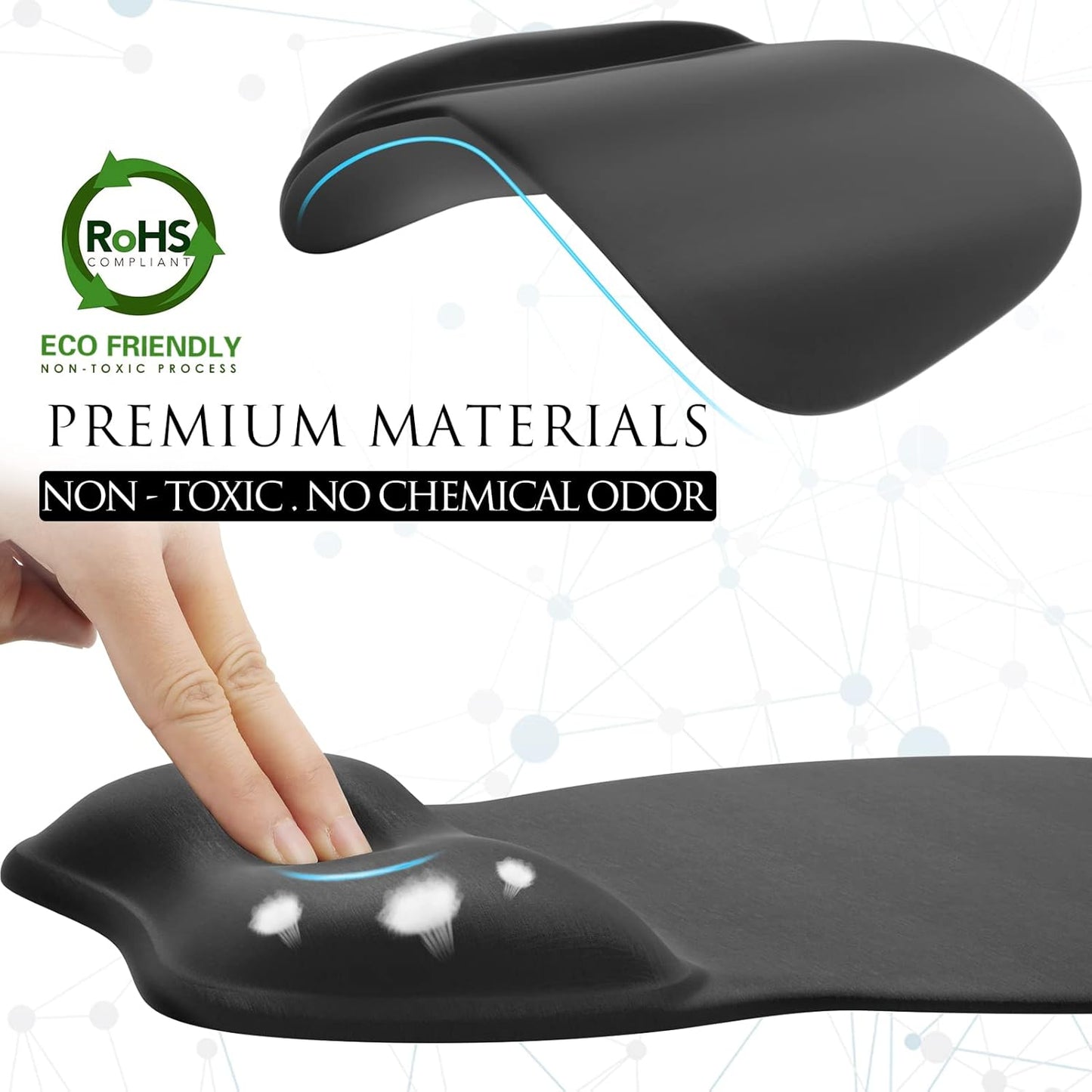 MROCO Ergonomic Mouse Pad with Gel Wrist Rest, Smooth Wrist Support Surface, Non-Slip PU Base for Pain Relief, Comfortable Mousepad for Computer, Laptop, Office & Home, 9.4 x 8.1 in, Black