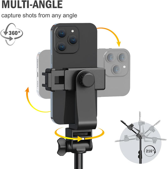 64” Tripod for Cell Phone & Camera, Phone Tripod with Remote and Phone Holder, Sturdy & Stable Height Adjustable Multi-Angle Shot Selfie Stick Tripod