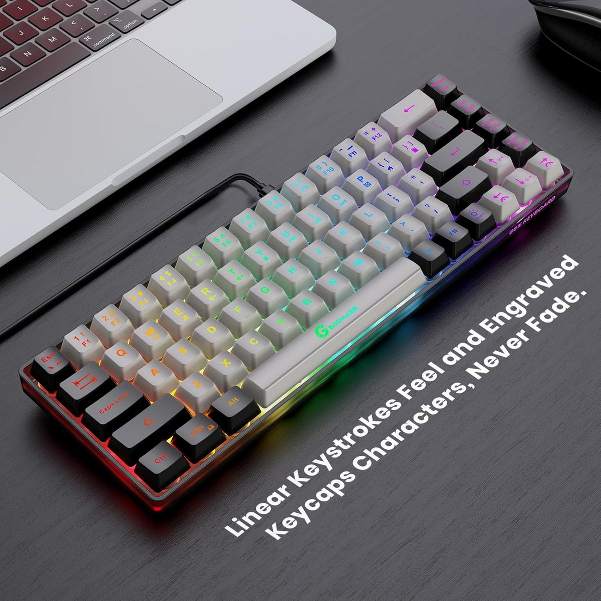 65% Gaming Keyboard, Wired Backlit Mini Keyboard, Ultra-Compact Anti-Ghosting No-Conflict 68 Keys Membrane Gaming Wired Keyboard