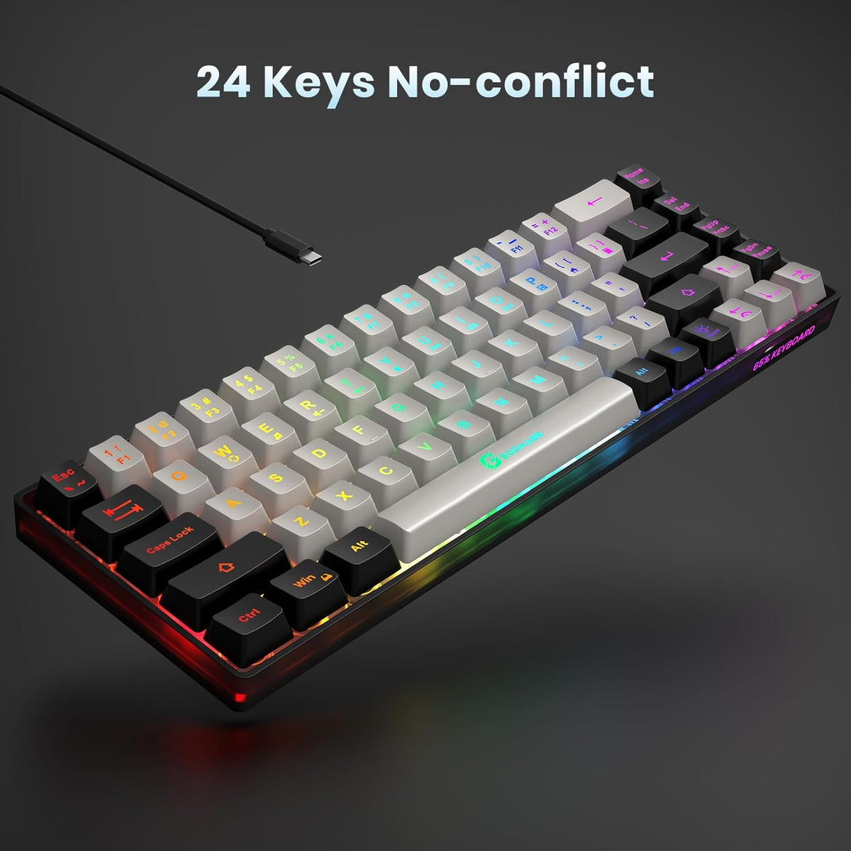 65% Gaming Keyboard, Wired Backlit Mini Keyboard, Ultra-Compact Anti-Ghosting No-Conflict 68 Keys Membrane Gaming Wired Keyboard